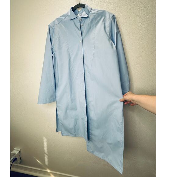 Loewe Light Blue Front Button Split Side Asymmetrical Hem Shirt Dress S - Picture 4 of 16